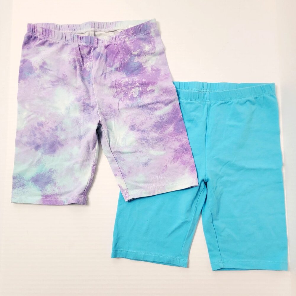 The Childrens Place Lot of 2 Girls Large 10/12 Biker Shorts Turquoise Purple EUC